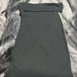 Striped Cowl Neck Black Dress